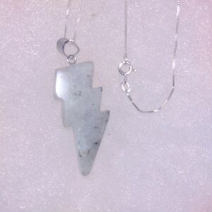 Natural Rainbow Moonstone Lightning Bolt Sterling Silver 18” Necklace